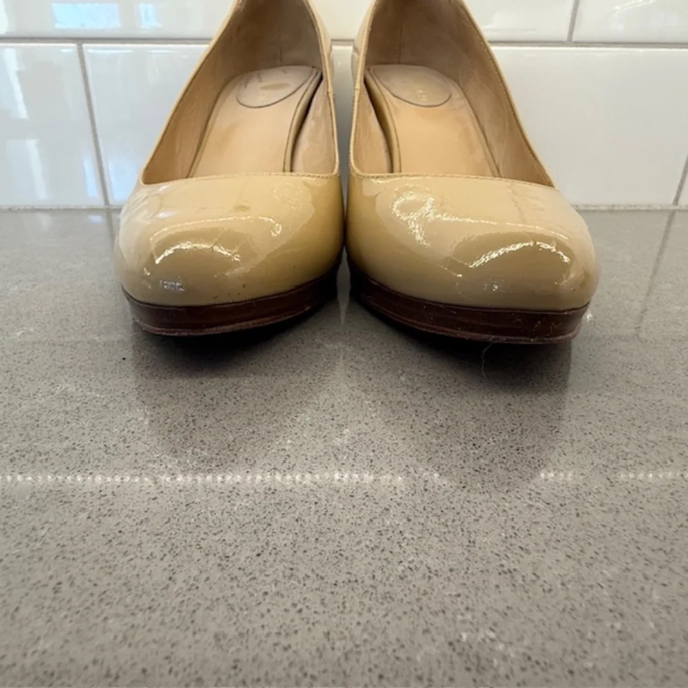 Women Cole Haan Margot Pump II Nougat Beige Patent Leather Wood 3